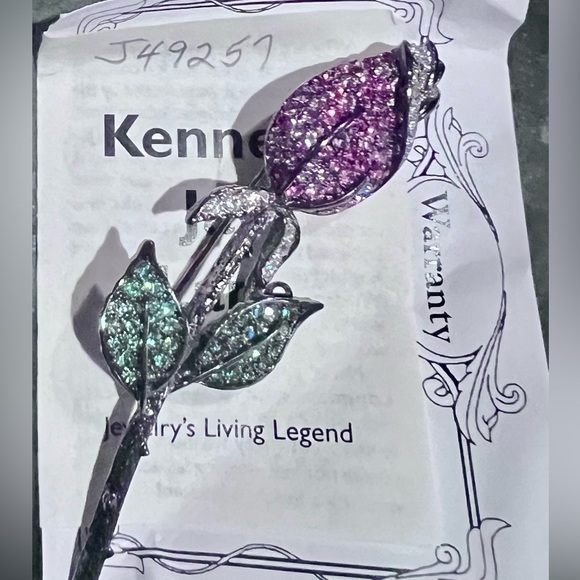 Kenneth Jay Lane Purple and Green Rose Brooch - Picture 1 of 2